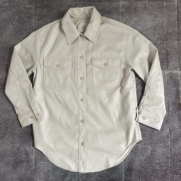 Women's Aritzia Wilfred Faux Vegan Leather White Long Sleeve Shirt Jacket Sz M - Picture 1 of 7